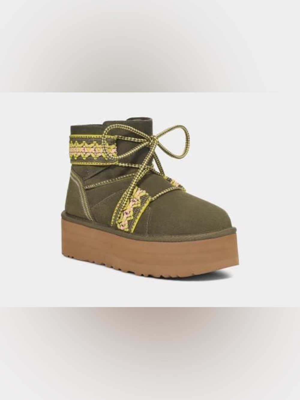 UGG Classic Mini II Braid Platform Short Boots in Olive Green- RARE